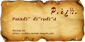 Patkó Árpád névjegykártya