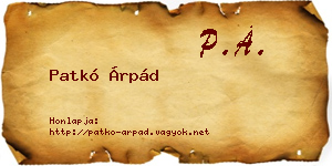 Patkó Árpád névjegykártya